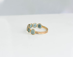 Natural Blue Diamond Polki Sliced & Diamond <b>Ring</b> in Solid 14K Yellow Gold – Brilliant Diamond Halo <b>Statement</b> <b>Ring</b> - Product Image 6