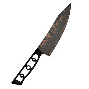 Cuchillo de cocina profesional de acero damasco y cobre, hecho a mano, para cortar alimentos, carne, verduras y preparar frutas. - Product Image 1