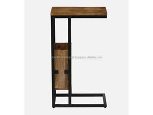 Table d'appoint moderne pour canapé, porte-revues, plateau en bois de manguier, table d'appoint minimaliste pour salon, style industriel - Product Image 4