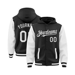 Chaqueta Letterman con capucha personalizada de primera calidad, estilo urbano, para hombre, con bordado y patchwork, estilo universitario, tipo bomber. - Product Image 1