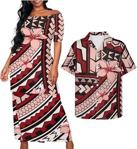 Vestido Personalizado con Diseño de la Tribu Polinesia Samoana y Estampado de Plumeria, Vestido de Mujer con Hombros Descubiertos - Product Image 1