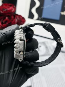 Montre de luxe pour homme en moissanite VVS, analogique-numérique, bracelet en caoutchouc noir, boîtier rond argenté, montre-bracelet - Product Image 2