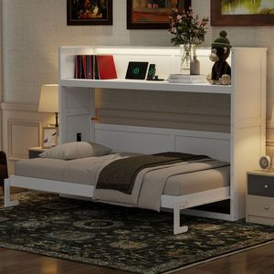 Letto a scomparsa matrimoniale XL bianco con luce LED e stazione di ricarica USB - Arrivo previsto 12/3 - Product Image 1