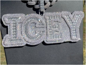 Pendentif personnalisé Hiphop, nom serti de diamants VVS baguette, en argent 925, pendentif lettre Moissanite pour hommes et femmes - Product Image 4