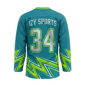 Uniforme de Hockey Sublimado con Gráfico de Rayo Neón Verde Azulado, Camiseta Deportiva de Manga Larga con Cuello en V, Absorbente de Humedad, para Entrenamiento - Product Image 3