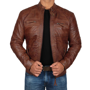 Chaqueta de cuero genuino para hombre de marca personalizada con cierre de cremallera y bolsillos, para otoño e invierno. - Product Image 3
