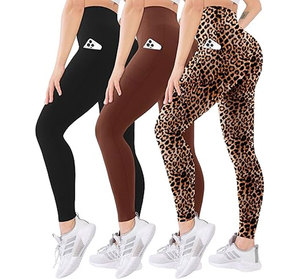 High Waist Seamless Leggings With Invisible Pocket Solid Color Full Length Sporty Yoga Pants Stretch Breathable Compression Fit - Product Image 3