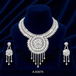 Parure de bijoux ethniques de créateur en zircon, boucles d'oreilles pendantes longues, plaqué argent, collection fiançailles, anniversaire, mariage A-63071 - Product Image 4