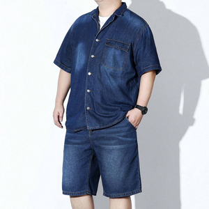 New Fashion Custom Logo Distress Denim Embroidery Acid <b>Wash</b> Streetwear Casual Tracksuit Vintage Hoodies & Shorts Set for Men - Product Image 6