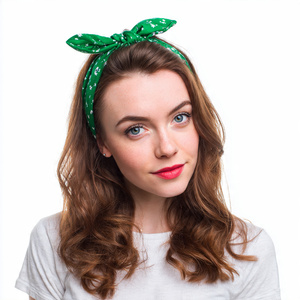 Serre-tête à nœud latéral en tissu imprimé, motif floral et à carreaux pour femme - Product Image 5