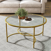 Table basse ronde moderne à hauteur réglable avec plateau en verre trempé et structure en acier plaqué or