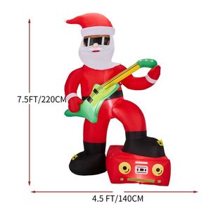 Père Noël gonflable lumineux de 2,3 m en PVC, jouant de la guitare électrique, décorations amusantes pour jardin de Noël - Product Image 4