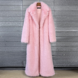 Manteau long en fausse fourrure de renard pour homme, couleur unie violet, col rabattu, manteau d'hiver - Product Image 2