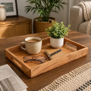 Plateau de service rectangulaire en bois de luxe HASAN CRAFT HC-0001, design minimaliste solide, fait main, poli, compatible lave-vaisselle, idéal pour les fêtes et les cadeaux - Product Image 2