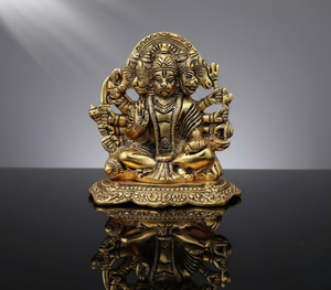 Idole artisanale en laiton du Dieu Indien Hanuman, 10 cm, avec finition dorée, pour la maison, le temple, le bureau, l'étagère ou la table. - Product Image 3