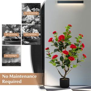 2 Pezzi Albero di Camelia Artificiale in Plastica da 38 Pollici, Pianta Finta in Cemento per Decorazioni di Matrimoni, Natale, Capodanno e Compleanni - Product Image 6