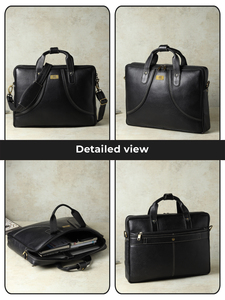 WRIZA Premium Genuine Leather <b>Laptop</b> Bag Unisex 15.6 Inch Waterproof Office Messenger Bag Adjustable Shoulder Strap Polyester - Product Image 2