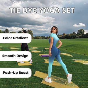 Ensemble de yoga pour femme de haute qualité, sans couture, pour l'entraînement, avec haut court à col rond uni, manches longues, bretelles non convertibles, taille mi-haute élastique à l'avant - Product Image 5