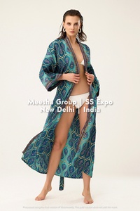 Bata kimono larga de seda con estampado de cachemira para mujer con cinturón – Bata para la playa y la piscina - Surtido - Product Image 3