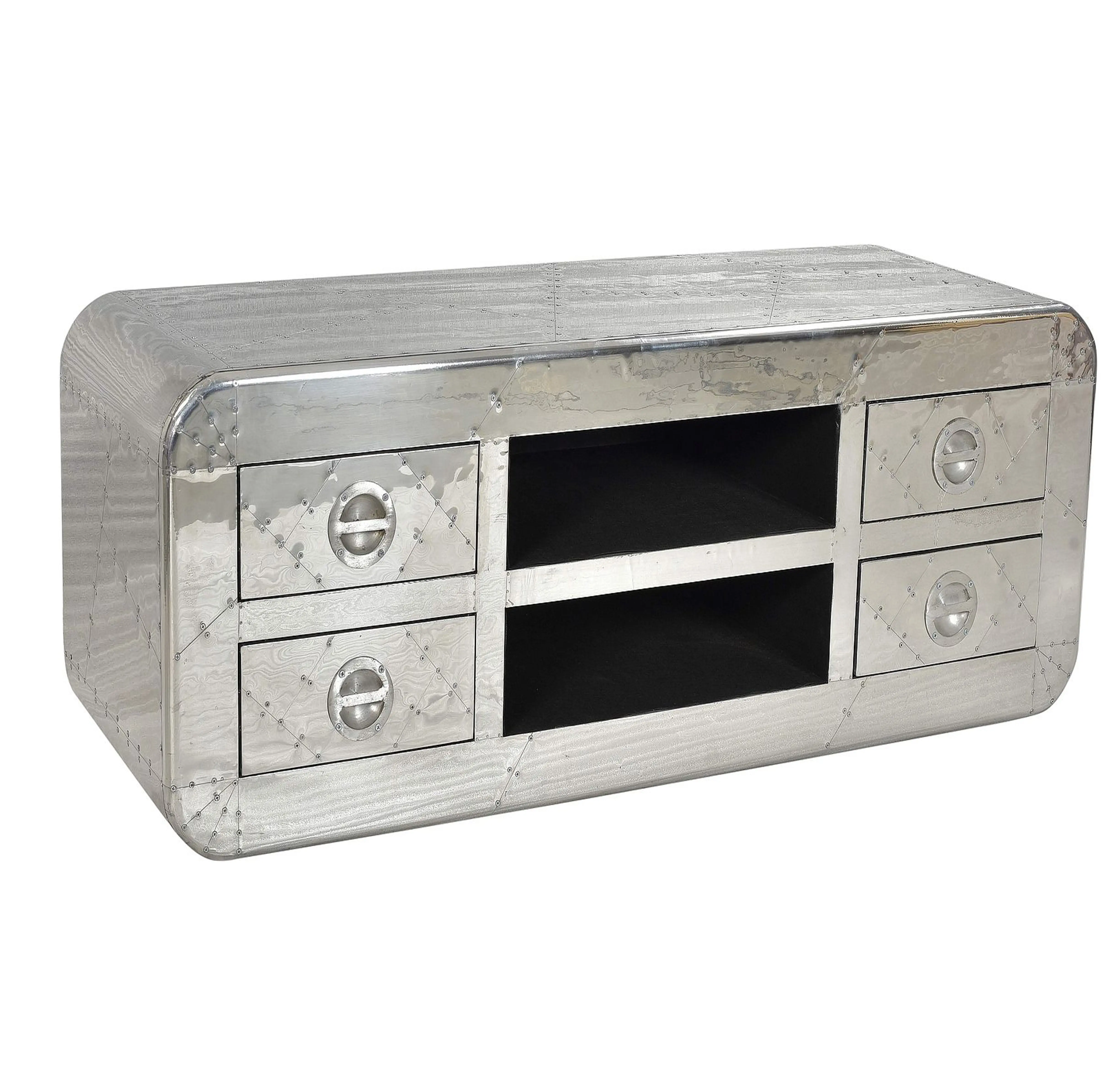 Aviator TV Stand Metal Aluminium Furniture Vintage Industrial Style Low Board Sideboard Aircraft Media Storage Cabinet