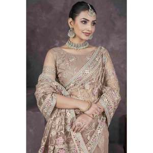 Sari brodé de créateur, tenue de soirée, en soie - Product Image 2