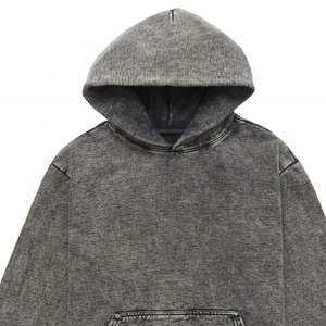 Venta al por mayor de gran tamaño pulóver con capucha hombres 65% algodón 35% poliéster Vintage diseño desgastado lavado ropa de entrenamiento con capucha - Product Image 3