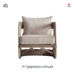 Fauteuil en rotin naturel fait main avec coussin, chaise longue rustique de style farmhouse pour salon, patio, hôtel, mobilier de resort - Product Image 3