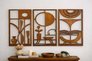 Panneau mural en bois géométrique moderne, décoration murale en bois artisanale pour salon, chambre et décoration intérieure - Product Image 1