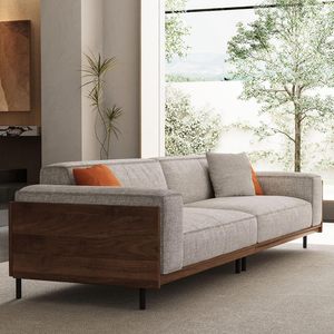 Sofá de 3 Plazas Tapizado de Lujo Estilo Mid-Century Personalizado con Reposabrazos de Madera para Muebles de Salón de Hotel - Product Image 3