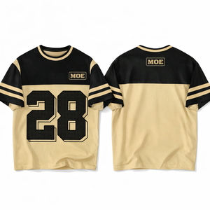 Camiseta de fútbol americano de malla de algodón grueso para hombre, estilo 2026, con hombros caídos, corte holgado, estilo urbano, gráfico de diamantes de imitación, ropa de equipo, OEM - Product Image 2