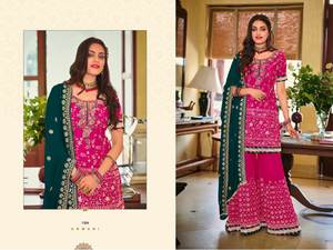 ชุดชาราราผ้าไหมซานาคุณภาพดีที่สุดจากดีไซเนอร์อินเดีย พร้อมเสื้อคามีซสั้นและกางเกงสัลวาร์สำหรับเสื้อผ้าปากีสถาน - Product Image 4