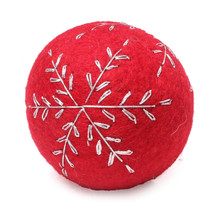 Red Felt Ball Ornament with Silver Leaf Embroidery Handcrafted Decor for Indoor Use | Christmas Felt Ornaments Bulk - Product Image 2