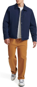 Men's Navy Blue Canvas <b>Coach</b> Jacket With Zipper Closure And Button Front Windproof Casual Outerwear Regular Fit Turn-down Collar - Product Image 4