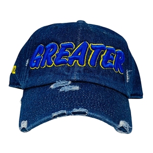 <b>Navy</b> Blue Embroidered <b>Baseball</b> <b>Cap</b> Yellow Outline Panther Lettering Curved Brim Adjustable Casual Sports Hat Custom Headwear - Product Image 1