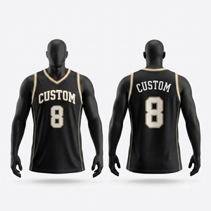 Camiseta de Baloncesto Personalizada Negra y Dorada para Hombre, Sin Mangas, Sublimada, de Malla, Transpirable, Corte Regular - Product Image 1