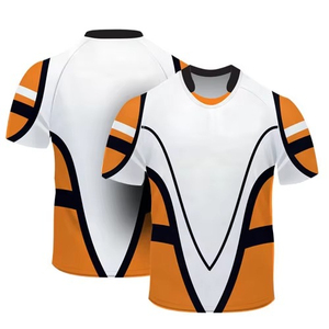 Camiseta de Fútbol Personalizada para Hombre, Blanca con Estampado Geométrico Naranja, Sublimada, Cuello Redondo, Manga Corta, Poliéster que Absorbe la Humedad - Product Image 1