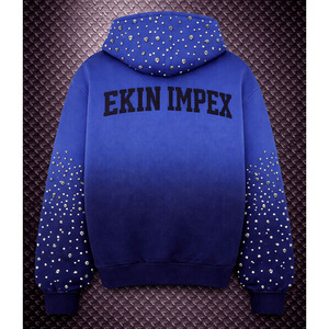 Veste zippée vierge personnalisée, délavée à l'acide, 450 g/m², style streetwear, 100 % coton, avec strass et broderie 3D, effet soleil délavé et vieilli, coupe oversize - Product Image 2