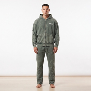 Men's <b>Vintage</b> Acid Wash Olive Green Distressed Tracksuit Set Hooded Sweatshirt Wide Leg <b>Pants</b> Casual Streetwear - Product Image 5