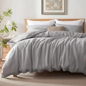Ensemble de couette en lin vert quatre pièces avec taies d'oreiller, literie tissée unie pour chambre à coucher - Product Image 3