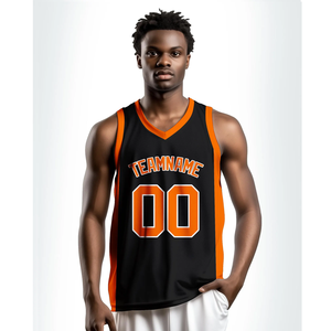 Camiseta de Baloncesto Reversible Personalizada Negra y Naranja, Uniforme de Equipo Personalizado con Estampado Térmico o Bordado para Hombres, Mujeres y Jóvenes - Product Image 3