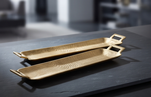 Bandeja Rectangular Metálica para Servir con Asas Geométricas, Textura Grabada a Mano, Diseño Moderno para Fiestas y Vajilla de Mesa - Product Image 3