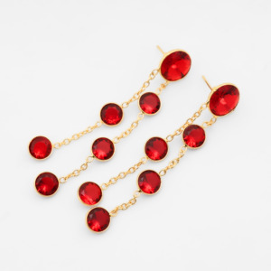 Pendientes Largos Chapados en Oro de 18K con Cadena y Gema de Cuarzo Granate Rojo para Mujer, Joyería al por Mayor - Regalo para Ella - Product Image 1