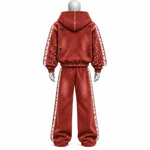 Ensemble de survêtement streetwear surdimensionné avec broderie de logo personnalisé et impression de strass, 100% coton, écologique et respirant - Product Image 1