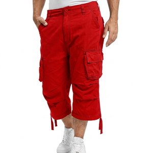 Shorts noirs pour hommes avec plusieurs poches, taille mi-haute, en toile de coton, style décontracté, fermeture boutonnée - Product Image 6