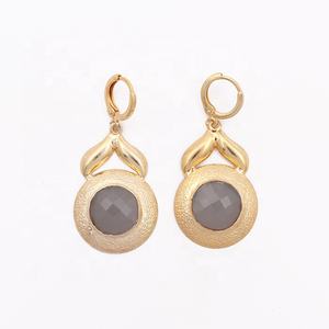 Topaze bleue pierres précieuses fait à la main texturé boucles d'oreilles rondes Dangle Style goutte plaqué or bijoux de mode - Product Image 4