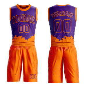 Custom Sublimated Basketball Jersey Set Purple Orange Mesh Sleeveless Tank Top With Elastic Waist Shorts Breathable <b>Athletic</b> Fit - Product Image 1
