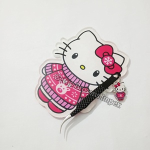 Pinzas con Punta Acrílica Curva con Recubrimiento de Polvo Negro, Llavero con Diseño de Hello Kitty, Mariposa y Flor, Logotipo Personalizado, Pegamento Multifuncional para Pestañas - Product Image 4