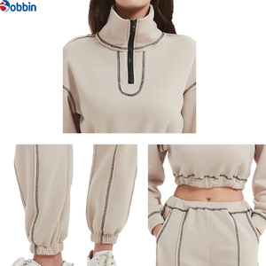 Conjunto Deportivo de 2 Piezas para Mujer, Sudadera de Cuello Alto y Pantalones Jogger, Ropa Casual de Otoño, Manga Larga, Color Sólido, Corte Holgado - Product Image 6