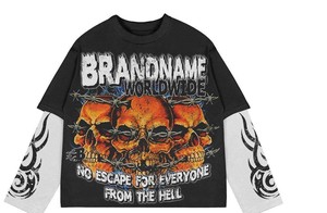 Wholesale Men's Double Layer Short Sleeve T-<b>Shirt</b> 100% Cotton Breathable Streetwear Vintage <b>Patchwork</b> Design - Product Image 2