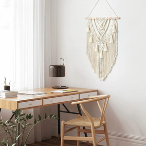 White Boho Macrame <b>Wall</b> Hanging Tapestry Cotton Rope Geometric Tassel <b>Wall</b> <b>Decor</b> for Bedroom Living Room Nursery 18 x 30 inches - Product Image 1